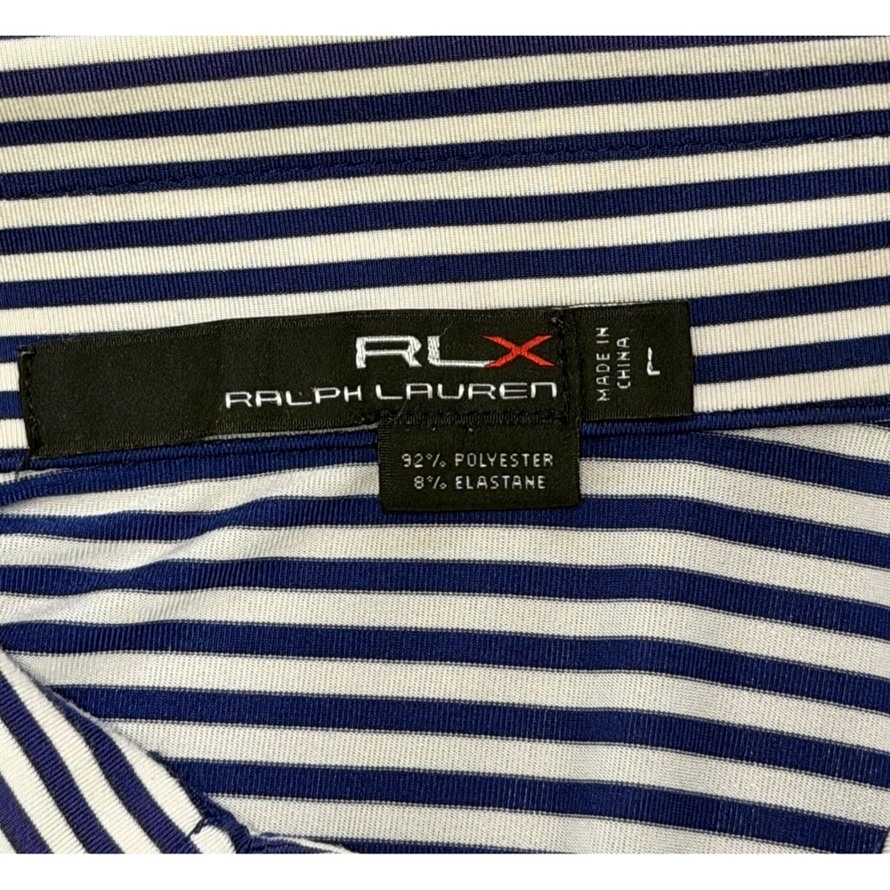 RLX Ralph Lauren Mens sz L Golf Polo Shirt Blue White Striped Longhorn Skull - Picture 3 of 6